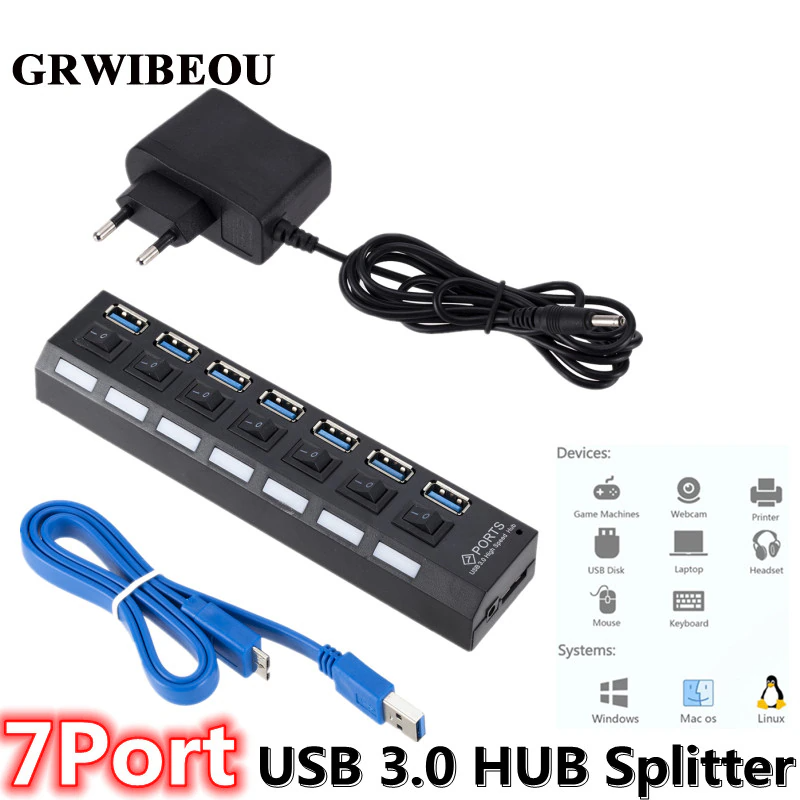 Usb Hub 7 Port - GRWIBEOU USB 3.0 Hub USB Hub