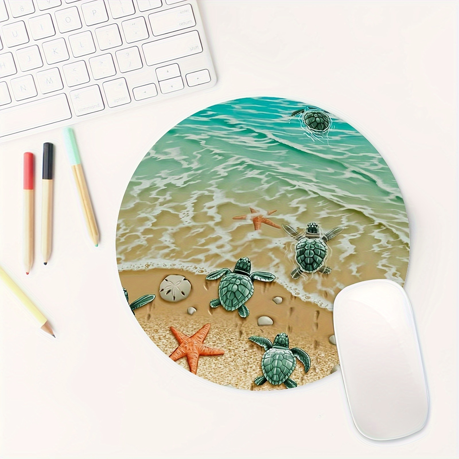 Tech Table Accessories - Adorable Turtle Starfish Round Mouse Pad