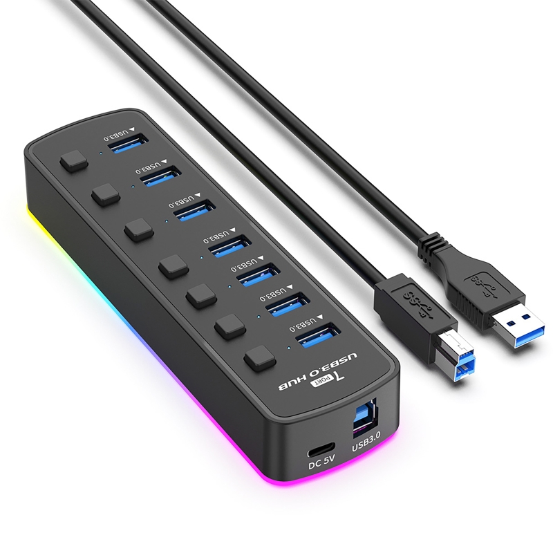 RGB 7-Port USB 3.0 Hub 5Gbps S - Usb Hub 7 Port ulasan dan harga