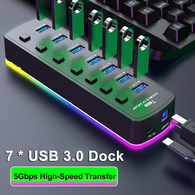 RGB 7-Port USB 3.0 Hub 5Gbps S - Usb Hub 7 Port ulasan dan harga