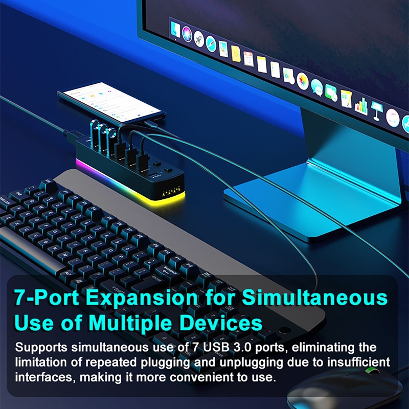 RGB 7-Port USB 3.0 Hub 5Gbps S - Usb Hub 7 Port ulasan dan harga
