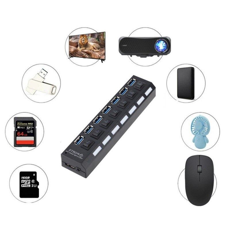 GRWIBEOU USB 3.0 Hub USB Hub 3 - Usb Hub 7 Port ulasan dan harga