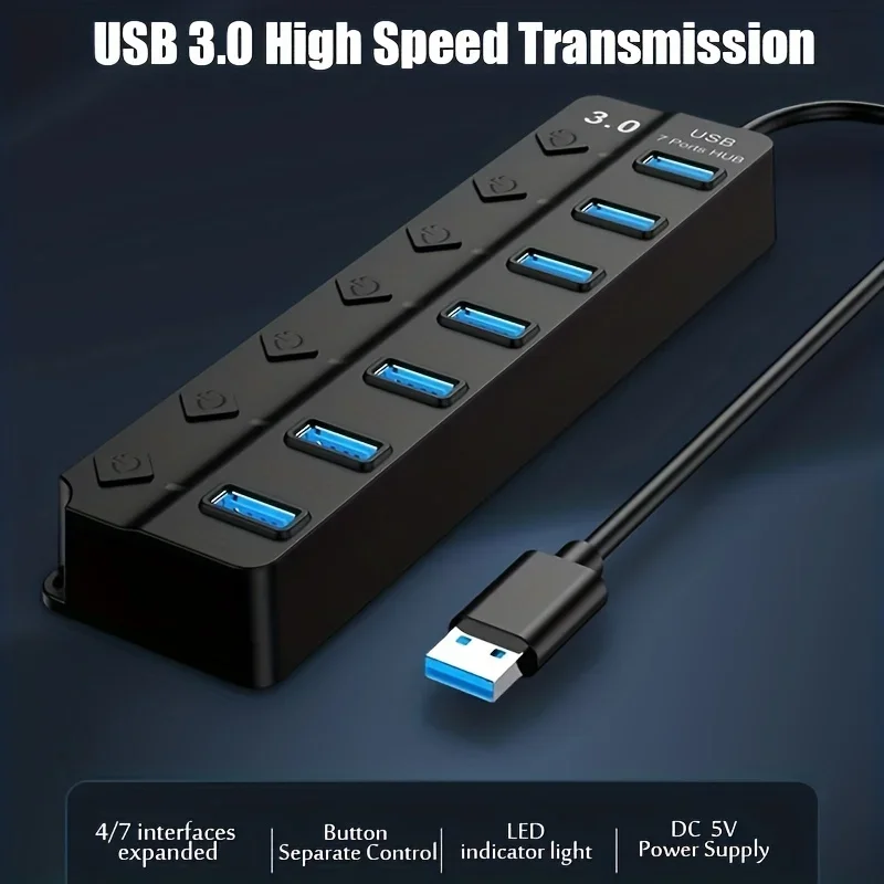 4/7-Port USB 3.0 Hub with LED  - Usb Hub 7 Port ulasan dan harga