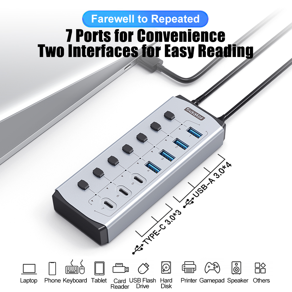 Sipolar USB Hub with BC1.2     - Usb Hub 7 Port ulasan dan harga