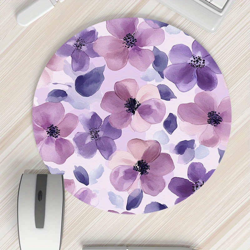 1pc Purple Floral Round Mouse  - Tech Table Accessories ulasan dan harga