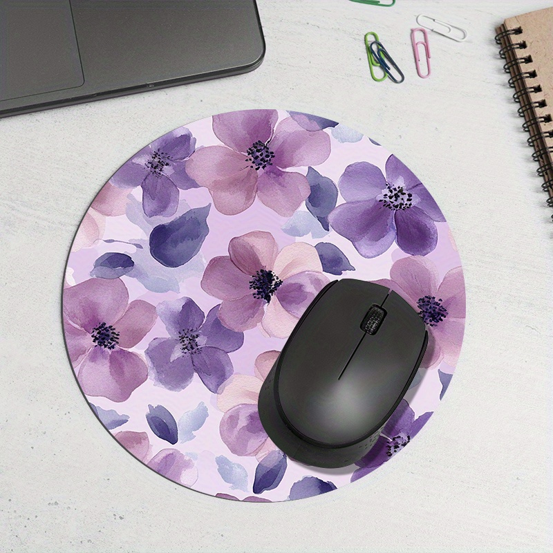 1pc Purple Floral Round Mouse  - Tech Table Accessories ulasan dan harga