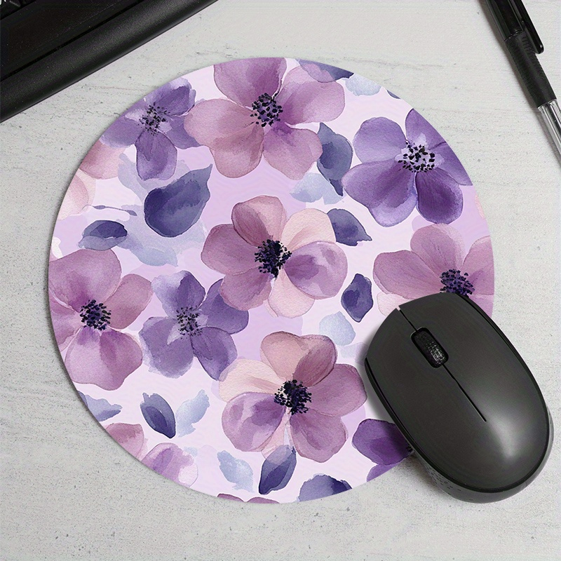 1pc Purple Floral Round Mouse  - Tech Table Accessories ulasan dan harga
