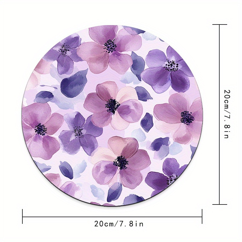 1pc Purple Floral Round Mouse  - Tech Table Accessories ulasan dan harga