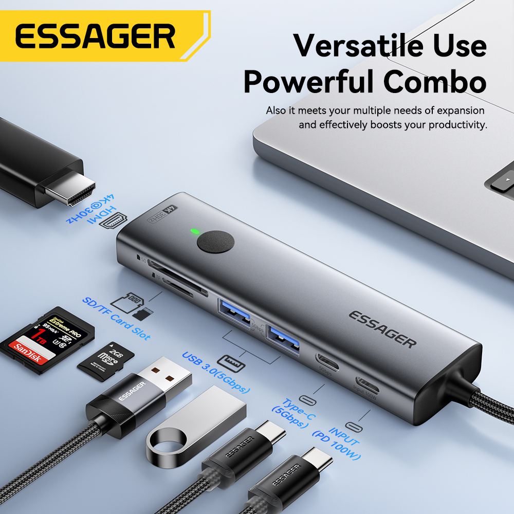 Essager USB C HUB 4K 7-in-1 Ty - Usb Hub 7 Port ulasan dan harga