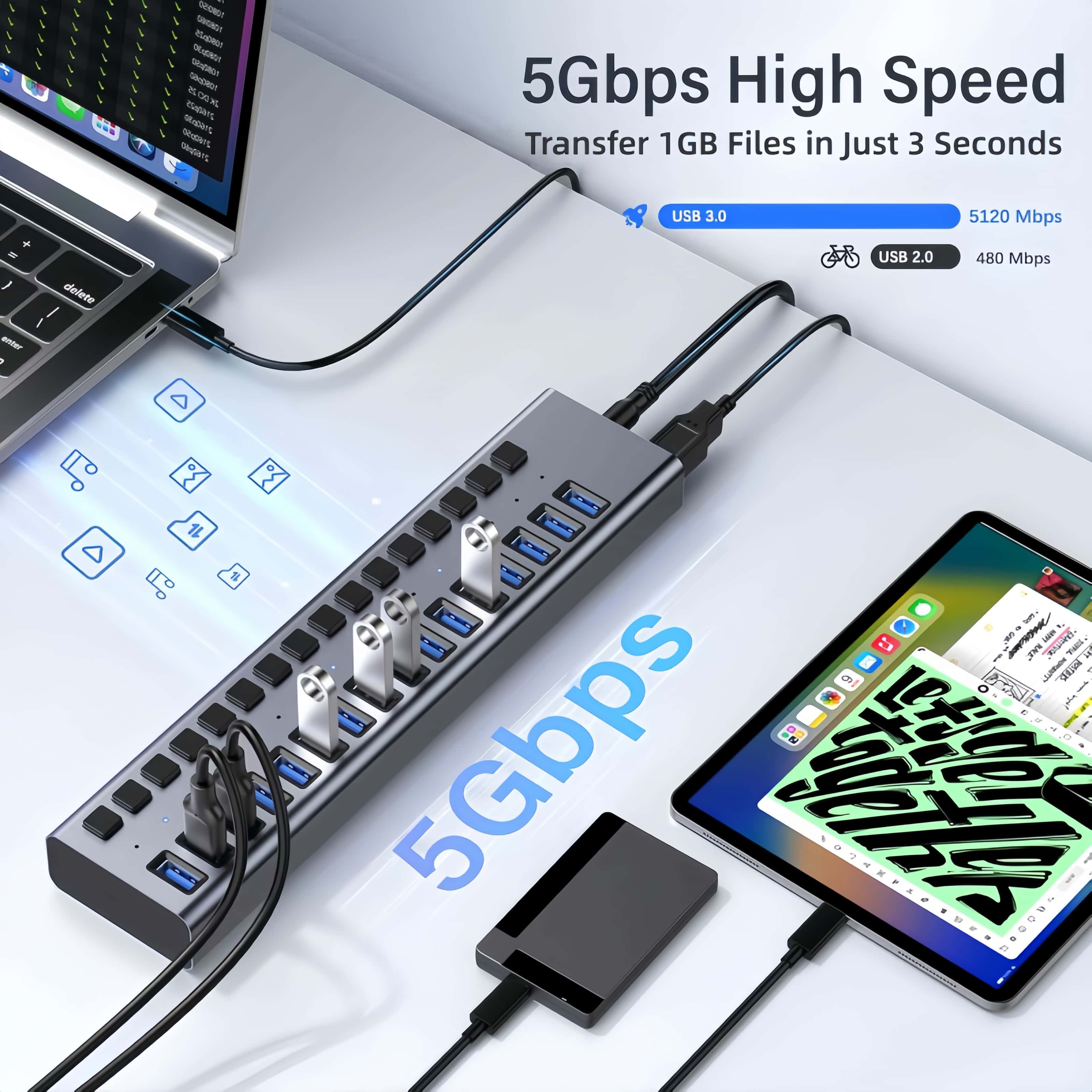 USB Hub 3.0 High Speed Multipo - Usb Hub 7 Port ulasan dan harga