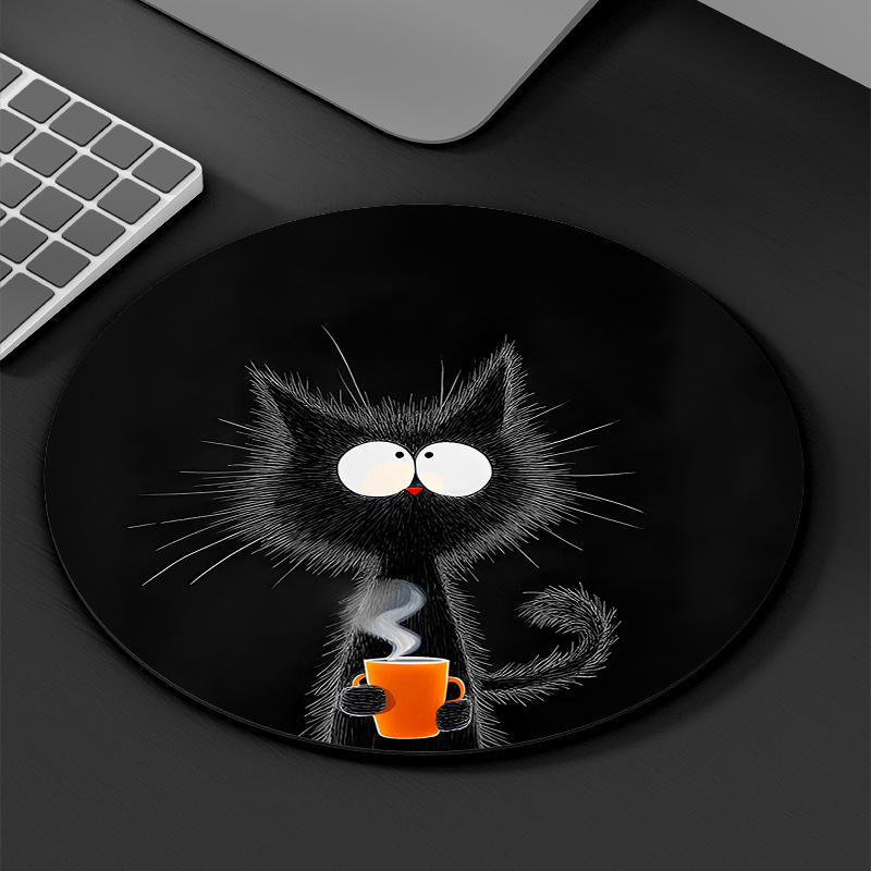 Black Cat Round Mouse Pad Dura - Tech Table Accessories ulasan dan harga